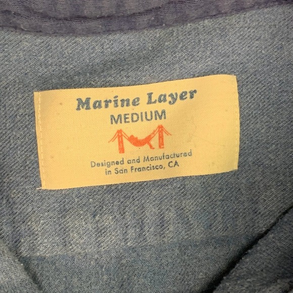 Marine Layer Blue Long Sleeve Button Up Work Shirt 100% Cotton Size Medium - Picture 7 of 12